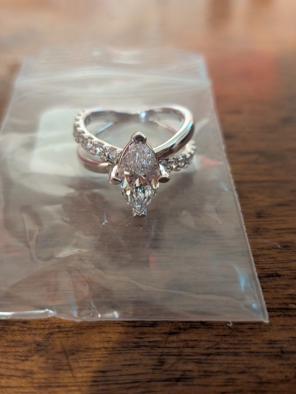 Sterling Silver Pear-Cut CZ Engagement Ring Set - White size 6